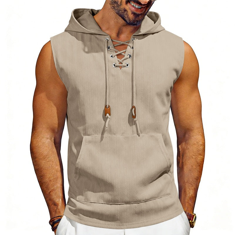 Loose-fit Jacquard Sleeveless Hooded Vest Sleeveless T-shirt