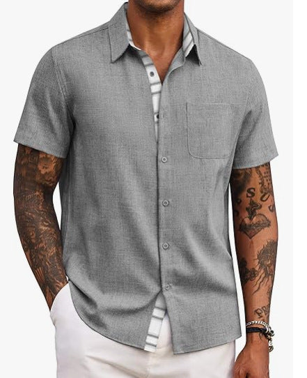 Loose-fitting Solid-color Linen Shirt For Men