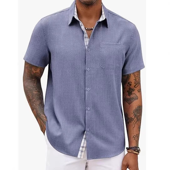 Loose-fitting Solid-color Linen Shirt For Men