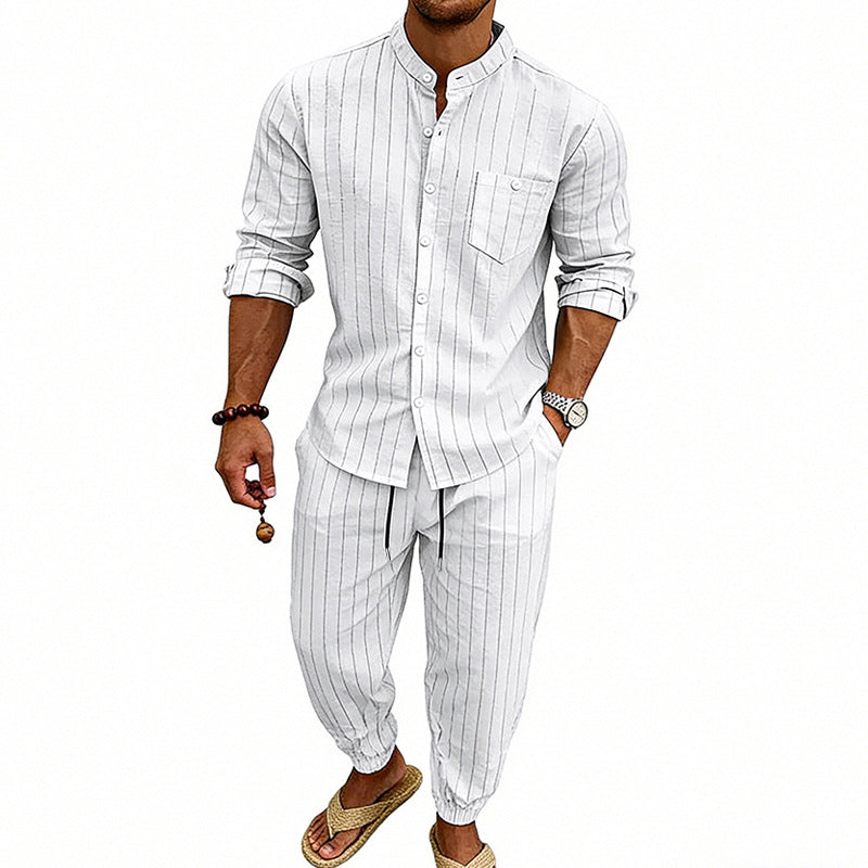 High-street Striped Henley Shirt Jogger Pants