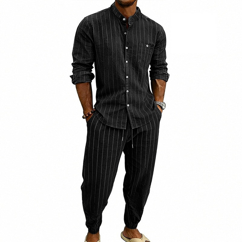 High-street Striped Henley Shirt Jogger Pants