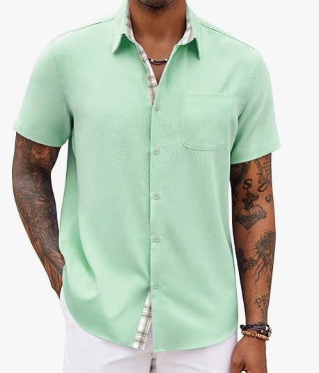 Loose-fitting Solid-color Linen Shirt For Men