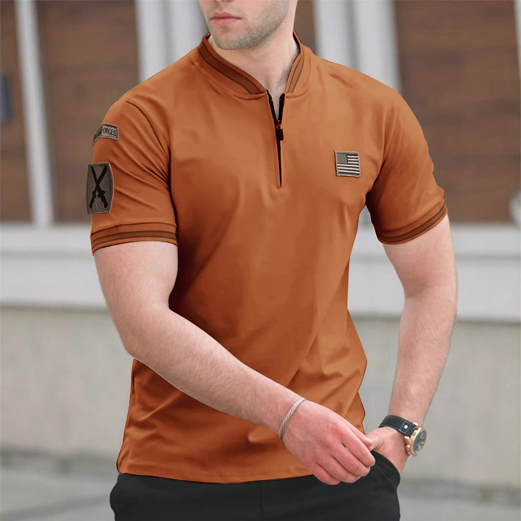 Casual Stand-Up Collar T-Shirt Men's Polo Shirt