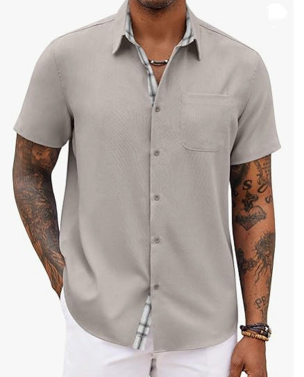 Loose-fitting Solid-color Linen Shirt For Men