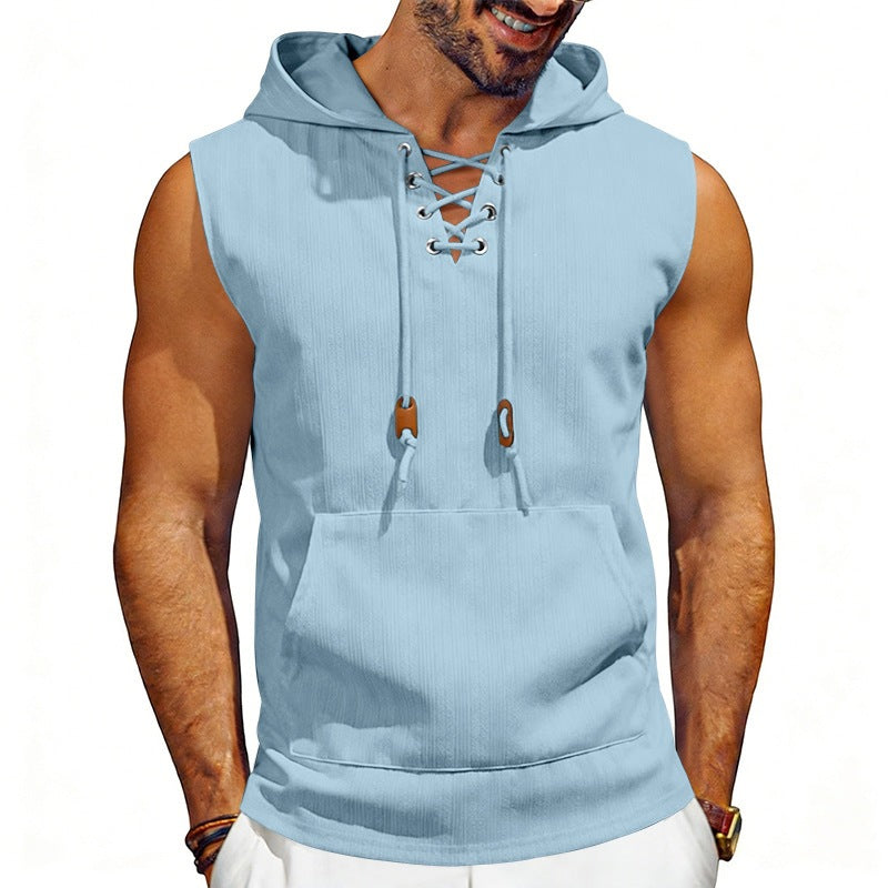 Loose-fit Jacquard Sleeveless Hooded Vest Sleeveless T-shirt