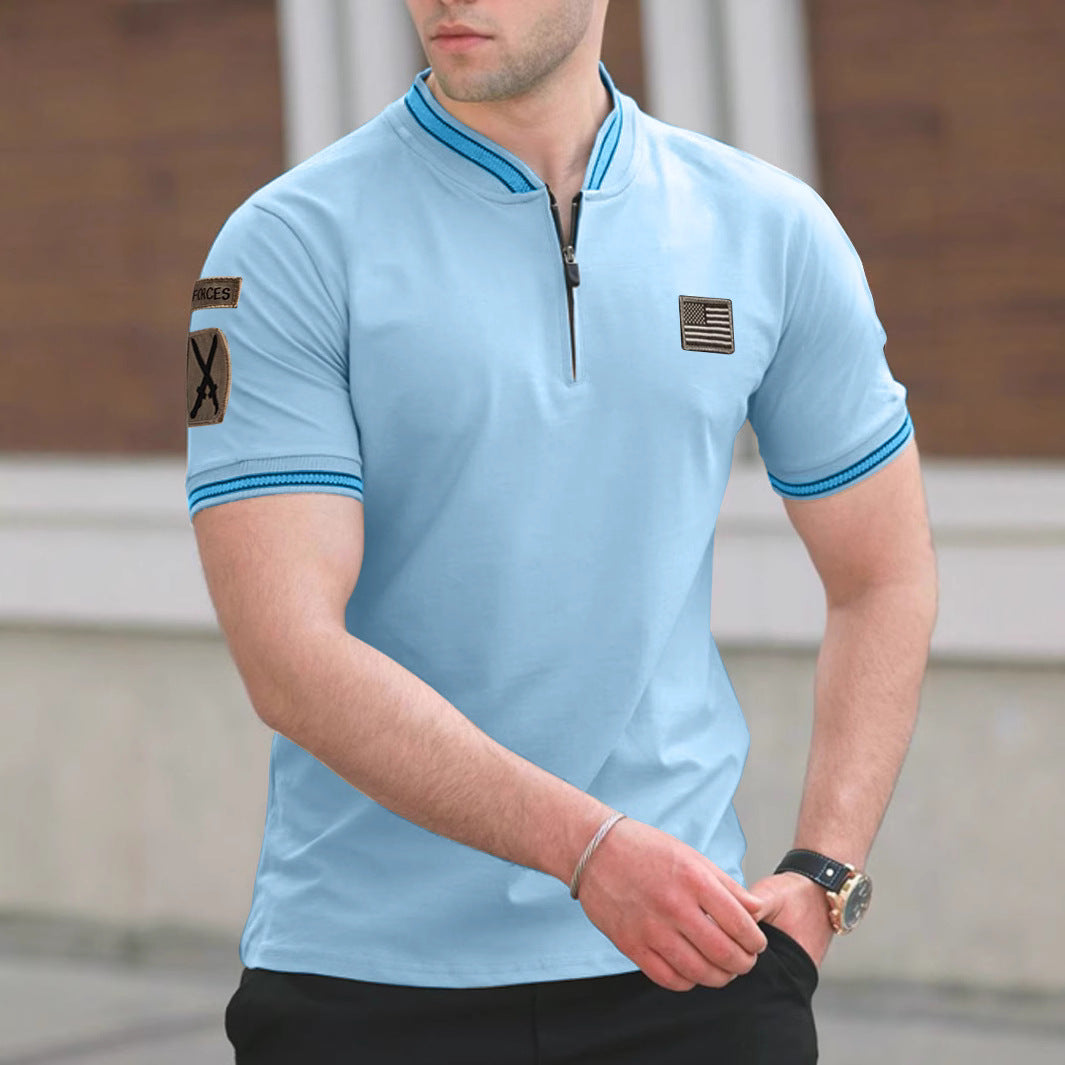 Casual Stand-Up Collar T-Shirt Men's Polo Shirt