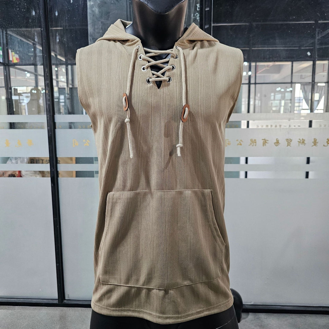 Loose-fit Jacquard Sleeveless Hooded Vest Sleeveless T-shirt