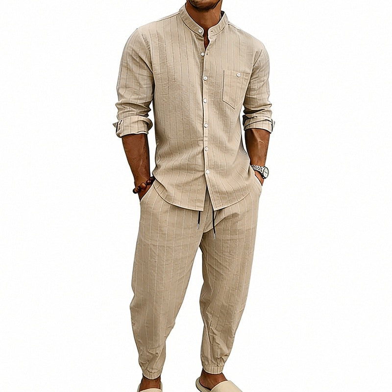 High-street Striped Henley Shirt Jogger Pants