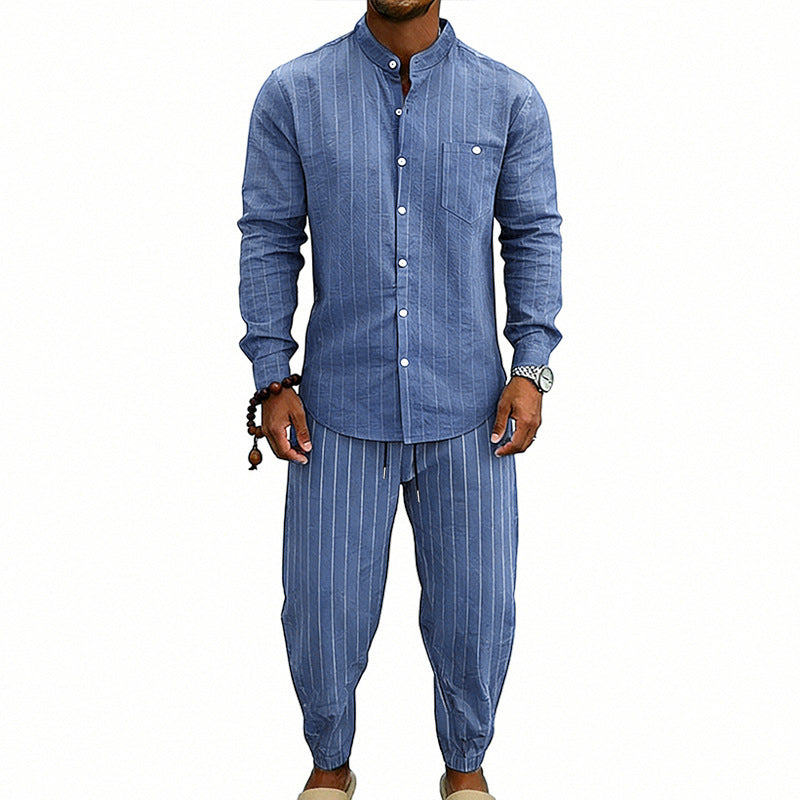 High-street Striped Henley Shirt Jogger Pants