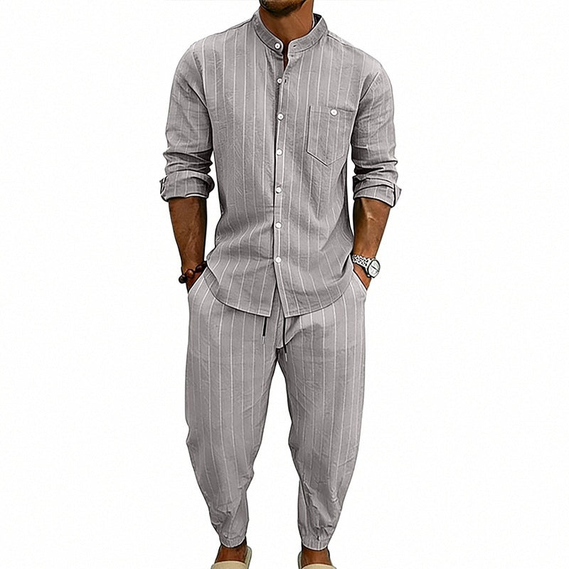 High-street Striped Henley Shirt Jogger Pants