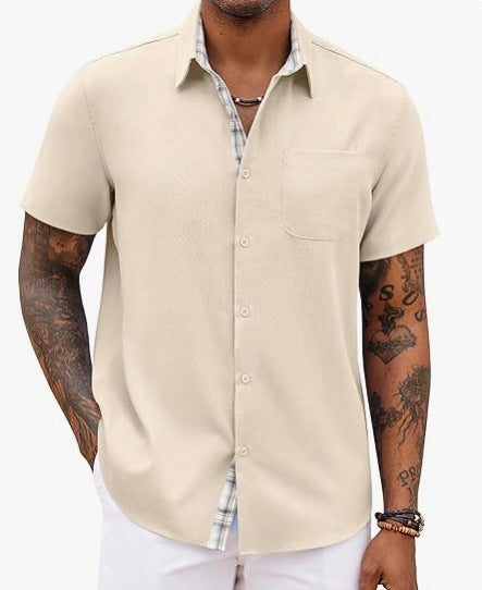 Loose-fitting Solid-color Linen Shirt For Men