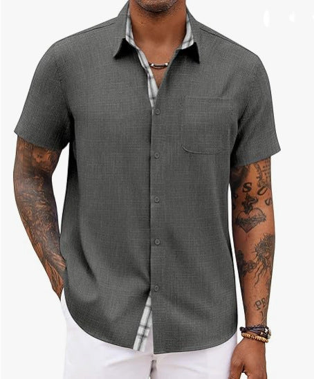 Loose-fitting Solid-color Linen Shirt For Men
