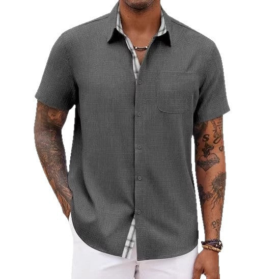 Loose-fitting Solid-color Linen Shirt For Men