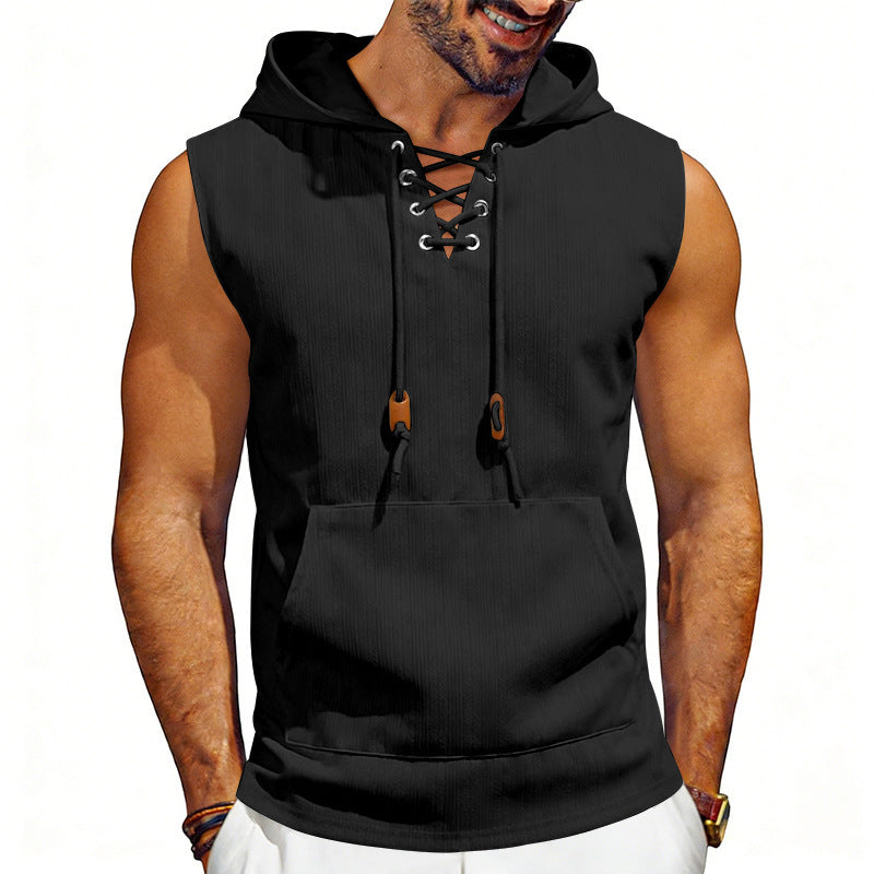 Loose-fit Jacquard Sleeveless Hooded Vest Sleeveless T-shirt