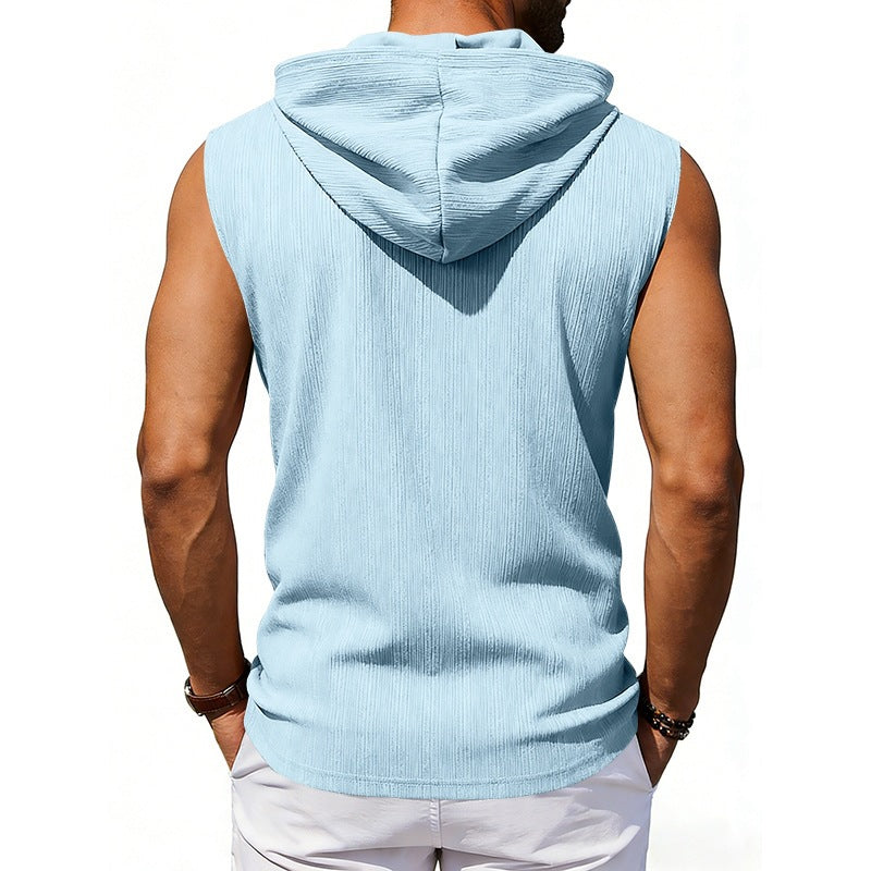 Loose-fit Jacquard Sleeveless Hooded Vest Sleeveless T-shirt