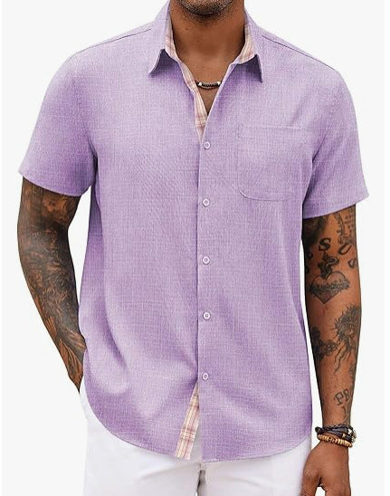 Loose-fitting Solid-color Linen Shirt For Men
