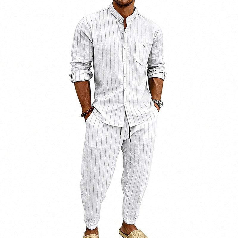 High-street Striped Henley Shirt Jogger Pants