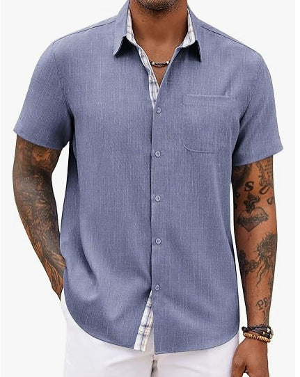 Loose-fitting Solid-color Linen Shirt For Men