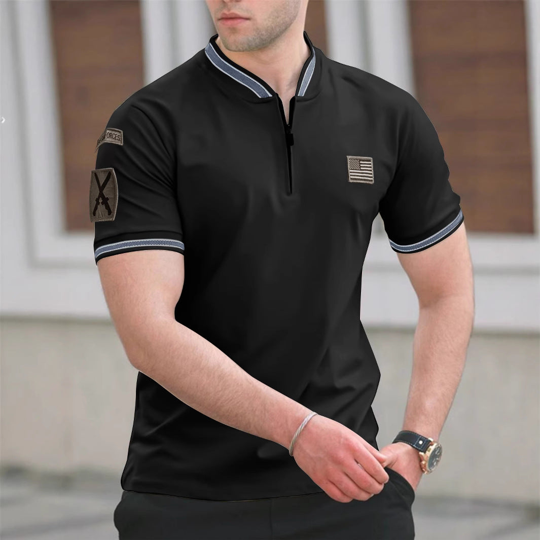 Casual Stand-Up Collar T-Shirt Men's Polo Shirt