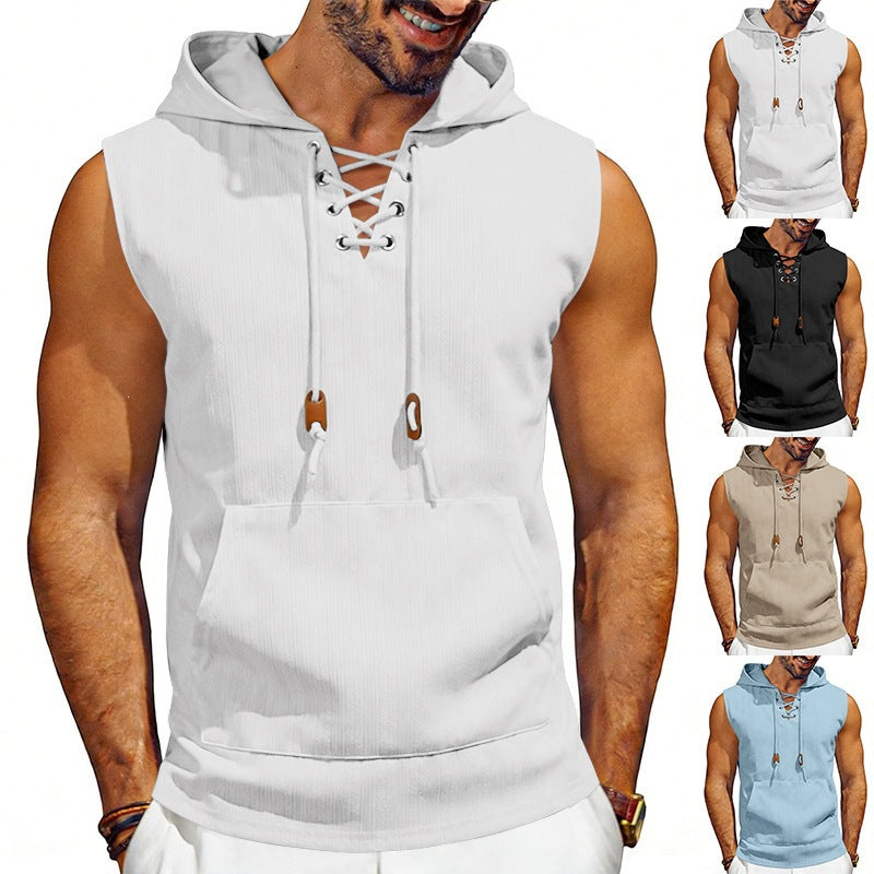 Loose-fit Jacquard Sleeveless Hooded Vest Sleeveless T-shirt