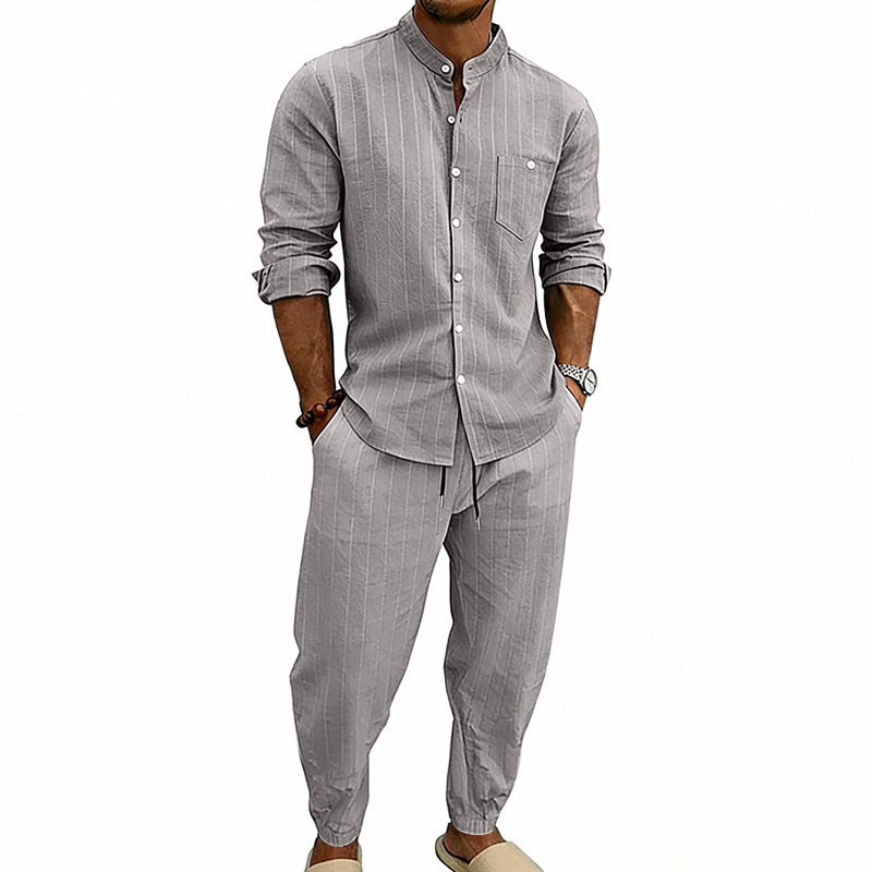 High-street Striped Henley Shirt Jogger Pants