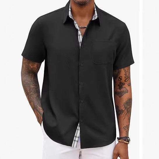 Loose-fitting Solid-color Linen Shirt For Men