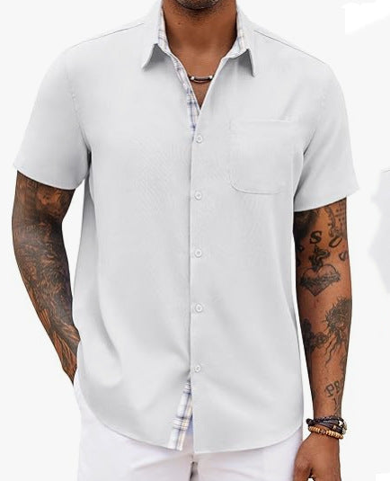 Loose-fitting Solid-color Linen Shirt For Men