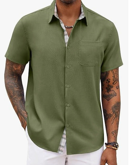 Loose-fitting Solid-color Linen Shirt For Men