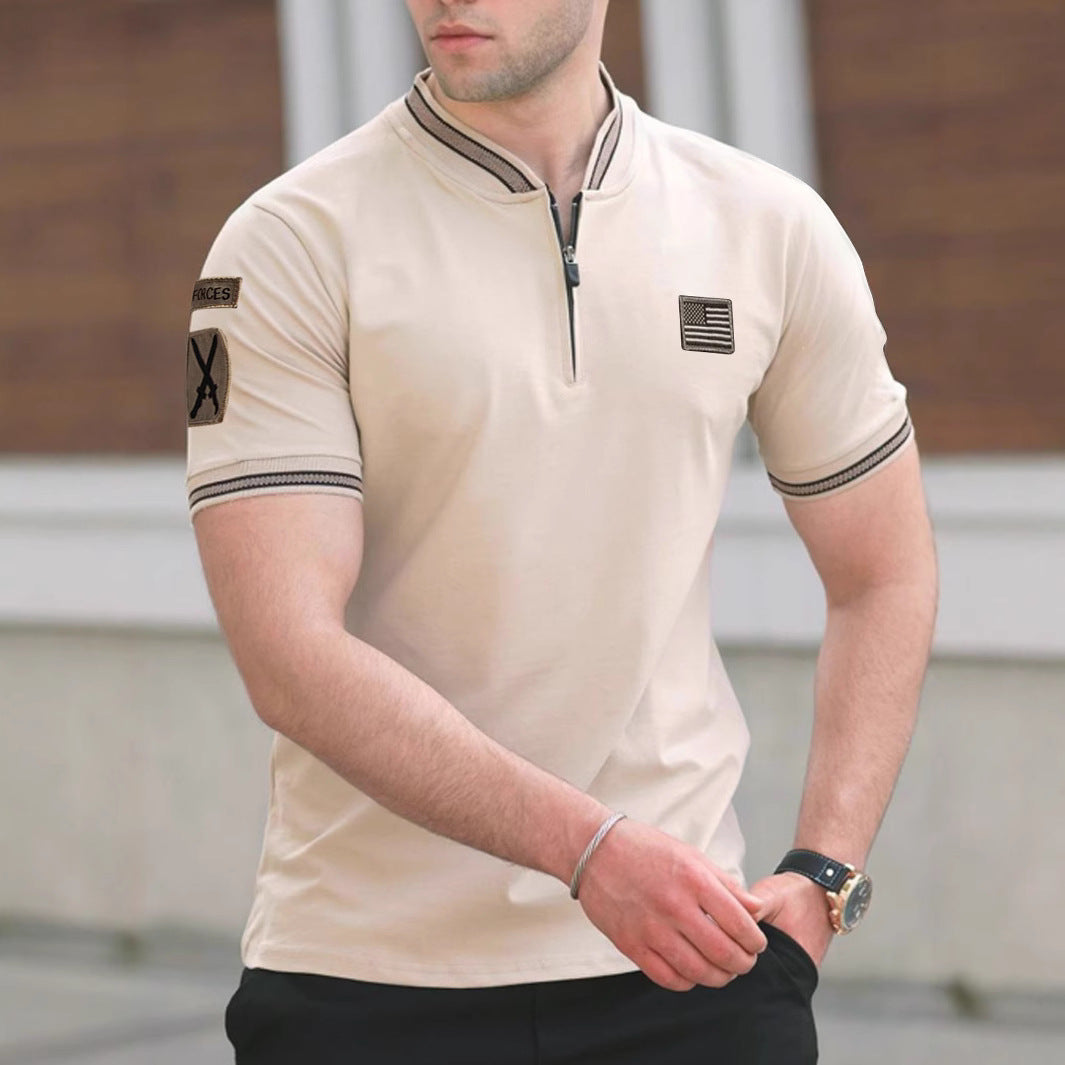 Casual Stand-Up Collar T-Shirt Men's Polo Shirt