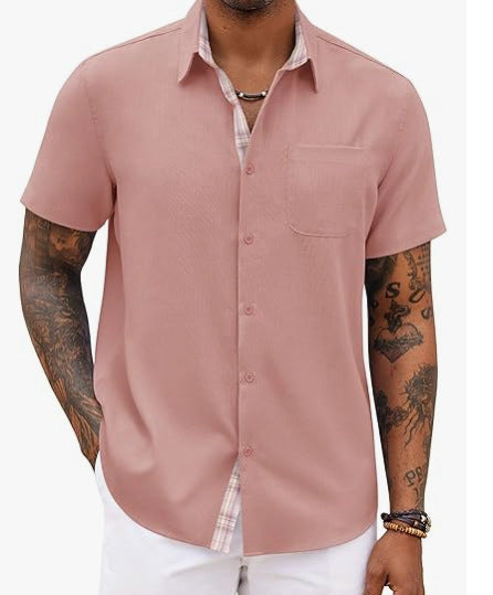 Loose-fitting Solid-color Linen Shirt For Men