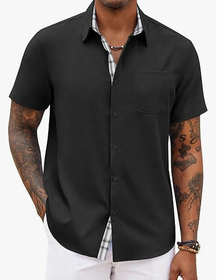 Loose-fitting Solid-color Linen Shirt For Men