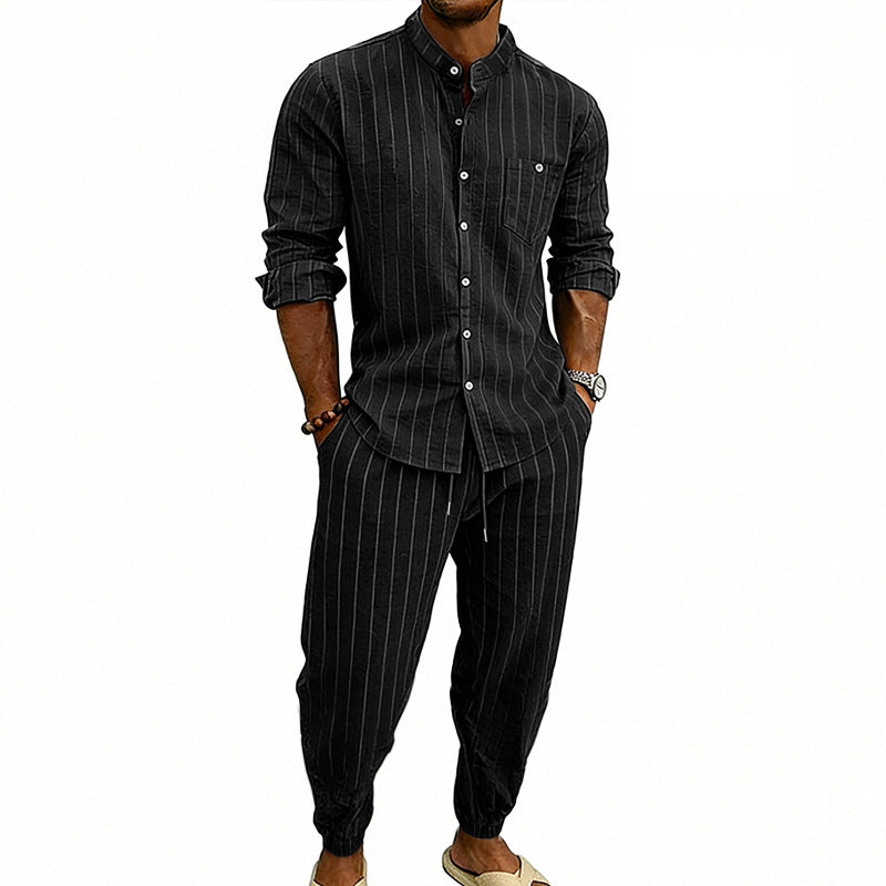 High-street Striped Henley Shirt Jogger Pants