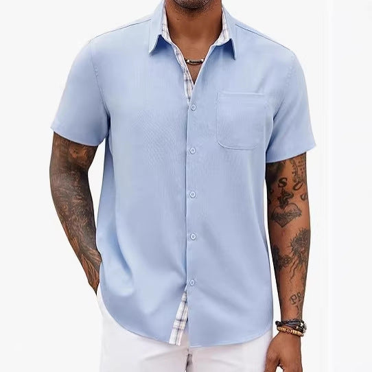 Loose-fitting Solid-color Linen Shirt For Men