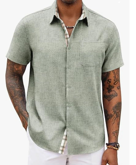 Loose-fitting Solid-color Linen Shirt For Men